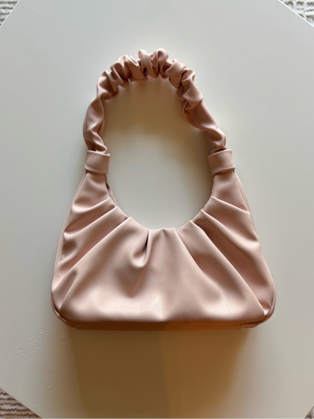 Ruched Top-Handle Shoulder Bag in Blush Pink